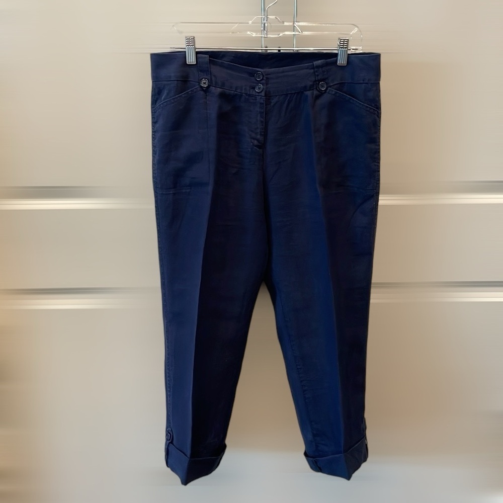 Jones New York Sport Cropped 100% Linen Petite Pants Navy 12P